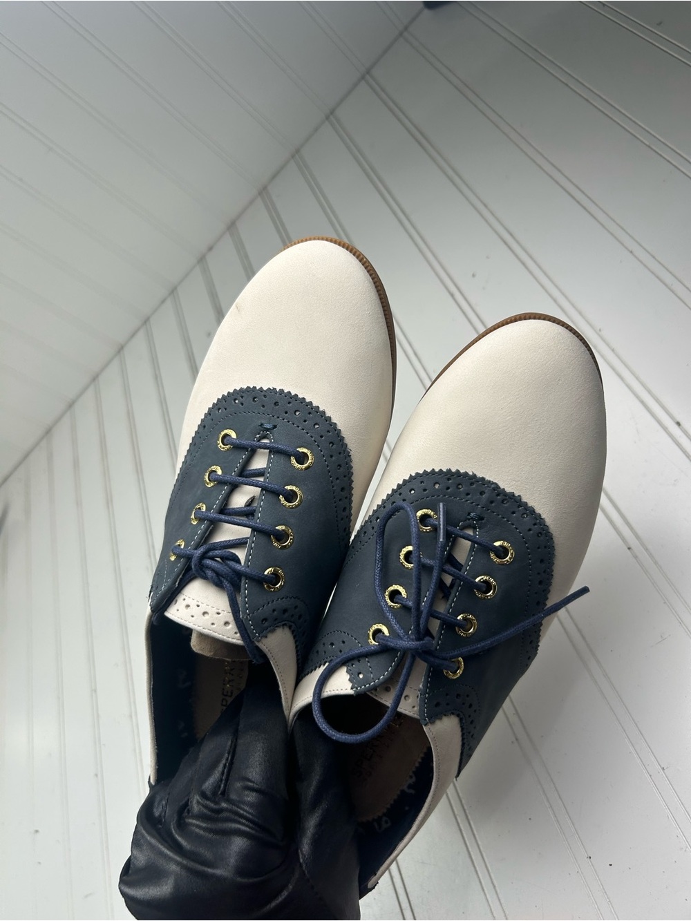 Sperry Top Sider Classic Navy White Leather Lace Boat Shoes Women’s Size 9M - Picture 11 of 11